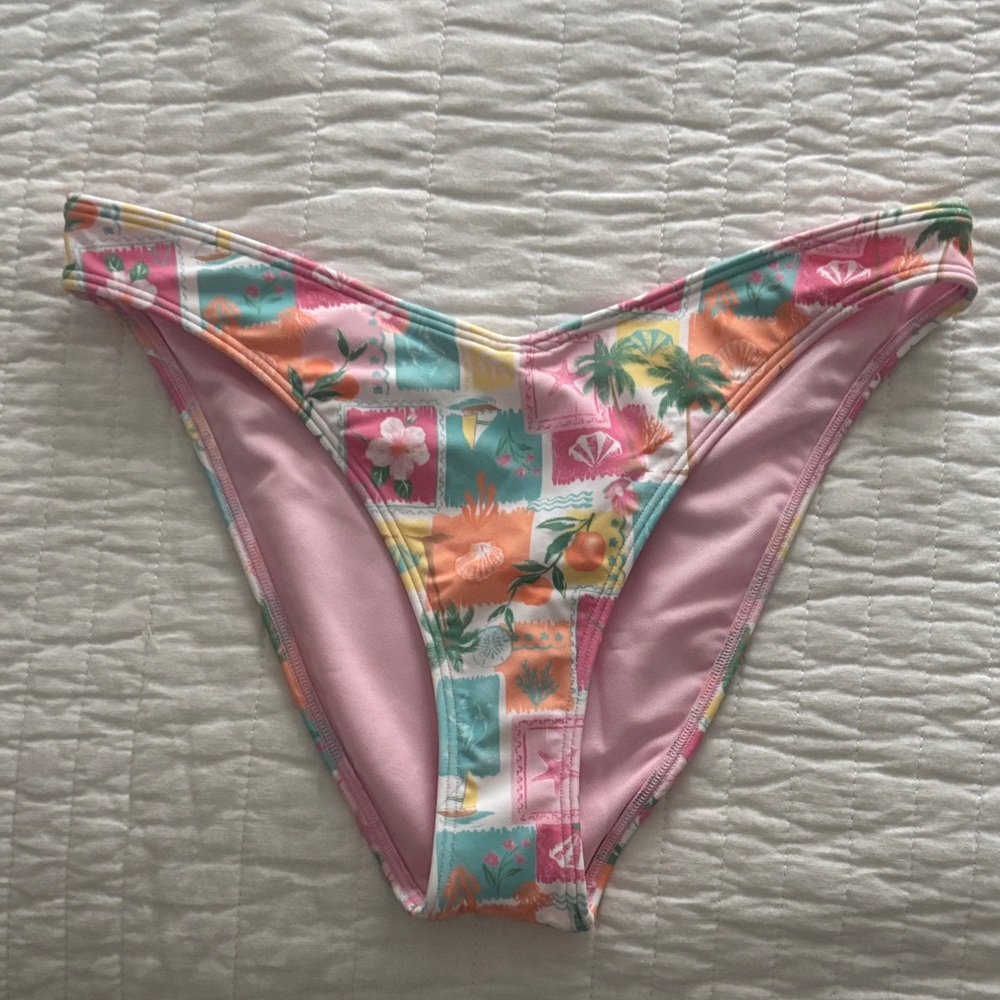 Hollister Pink Teal Orange Floral Patchwork Bikini Bottom *NWT